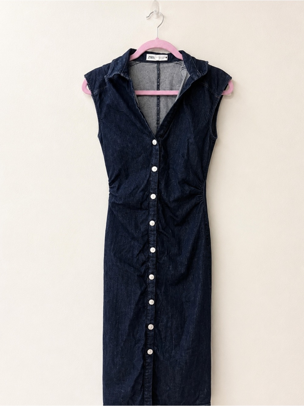 Zara Dark Denim Button-Front Midi Dress